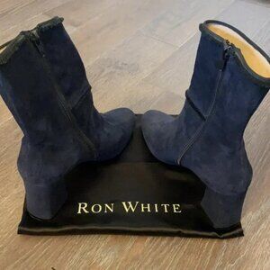 RON WHITE FRENCH NAVY SUEDE BOOTS